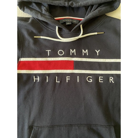 Tommy Hilfiger Hoodie Women's Size Small Long Sleeve Navy Blue Logo Spellout - Picture 2 of 7